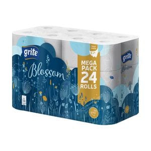 Туалетная бумага Grite Blossom белая, 3-слойная, 150 отрывов, 24 рулона