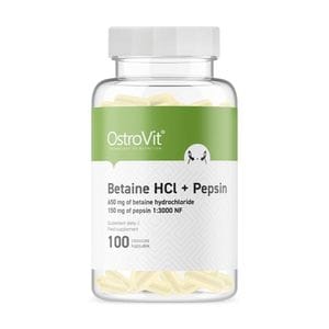 Бетаїн HCl + Пепсин OstroVit Betaine HCl + Pepsin 650 мг бетаїну і 150 мг пепсину, 100 капсул
