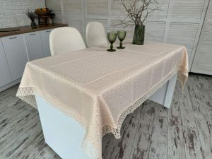 Скатерть праздничная с кружевом 150x220 см тканевая 3385-zp Завиток Пудровый (965910)