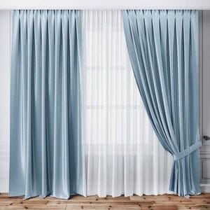 Комплект штор Элит Lux Portiery Бархат-Велюр Пастельно-Голубой 250х280 - 2 шт + Тюль Креп-шелк белый 500х280 - 1 шт (TBK1271) (970053)