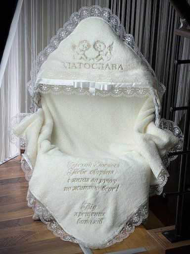 Крыжма теплая от крестных TM Brilliant Baby 95х95 с ангелами и пожеланием айвори BB140 (1000538)