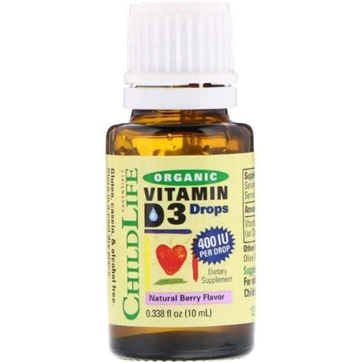 Витамин D ChildLife Organic, Vitamin D3 Drops, 400 IU, 0.338 fl oz 10 ml Natural Berry Flavor CDL13000 (1002628)