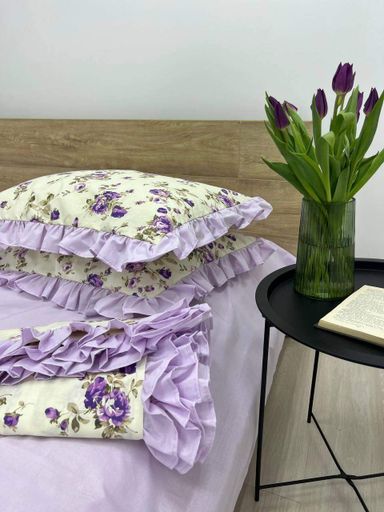 Наволочка з рюшами 40х40 Бязь Gold Luxe на блискавці ніжність фіолетова (1002908)