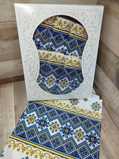 Набір у подарунковій коробці льон скатертина (150*220)+рушники 6 штук (35*70) Блакитний (П4К-Al-nabir-lyon-0012-02) (1004098)