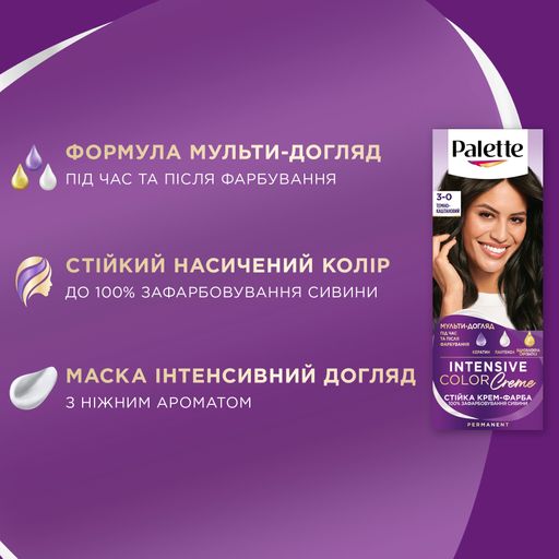 Стойкая крем-краска для волос Palette Интенсивный цвет, 3-0 Темно-каштановый, 110 мл