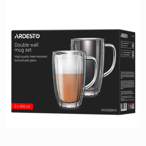 Набор чашек с двойными стенками Ardesto с ручками, прозрачный, 2*350 мл (AR2635BHN)