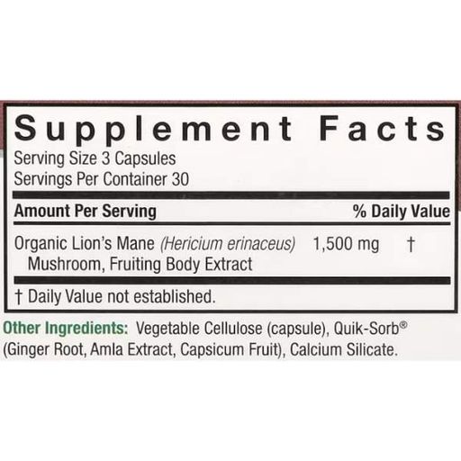 Комплекс для профилактики работы головного мозга Nature's Answer Lion's Mane 1500 mg 90 Veg Caps (1032430)