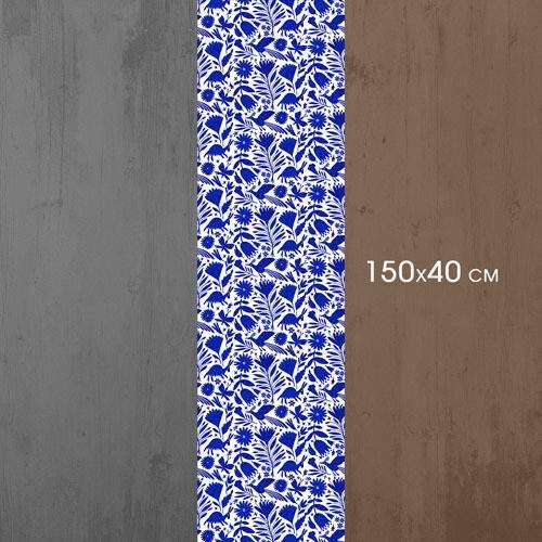 Дорожка на стол Квіти та звірі у синім кольорі 150x40 см (DR__24A035) (1034591)