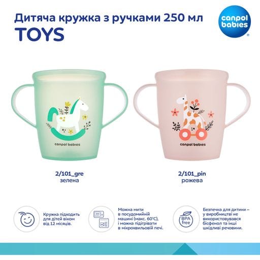 Дитяча кружка Canpol Babies Toys з ручками, зелена, від 1 року, 250 мл (2/101_gre)