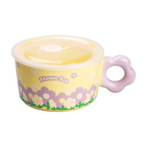 Миска для лапши керамическая Flowers 750 мл с герметичной крышкой, желтый TS Kitchen HP7200Y (1038629)