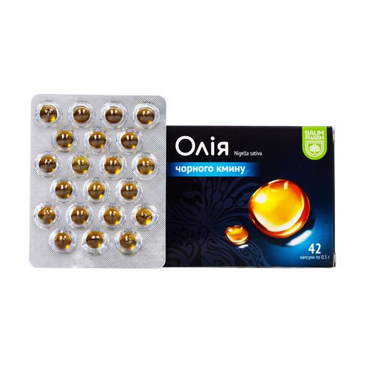 Масло семян черного тмина Baum Pharm Nigella Sativa 0.5 г, 42 капсулы