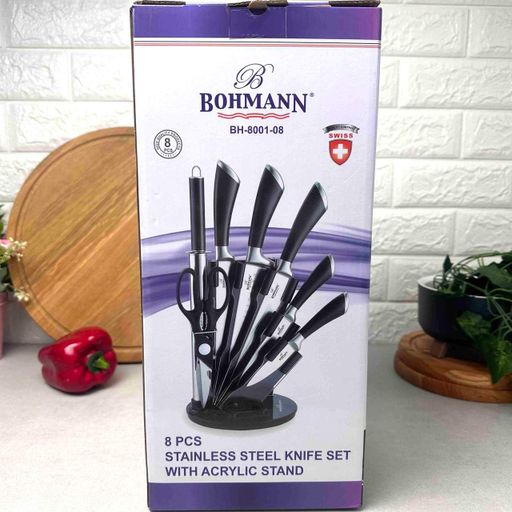 Набор чёрных кухонных ножей 8 предметов на подставке Bohmann (1040904)
