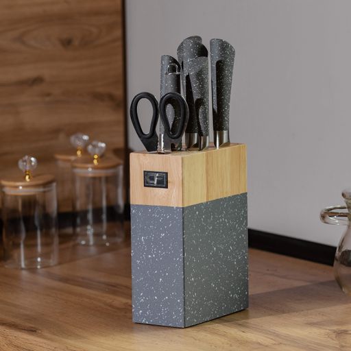 Набір кухонних ножів на підставці 8 штук, сірий граніт TS Kitchen HP27479C (1052753)