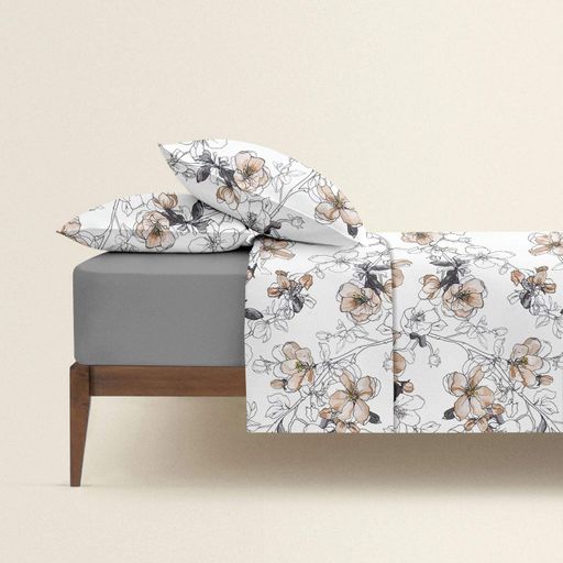 Двоспальна постіль з простирадлом на гумці Pastel Flowers CS2 COSAS Бежевий 180х220 см (1055997)