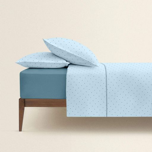 Двоспальна постіль з простирадлом на гумці MINI DOTS CS13 COSAS Блакитний 180х220 см (1059062)