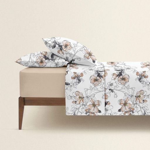 Двоспальна постіль з простирадлом на гумці EXOTIC FLOWERS CS3 COSAS Бежевий 180х220 см (1067155)