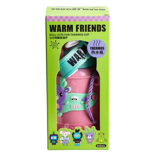 Термос детский Warm Friends 450 мл со съемным силиконовым чехлом и ремешком, розовый Yiwu HP18308P (1079574)