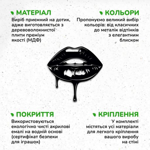 Настенный декор для дома Woodyard декоративное панно из дерева Губы стильный лофт 20x20 см (19048csBlack8 ) (1082645)