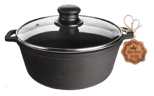 Каструля чавунна (казан) S&T 3,0 л зі скляною кришкою та литими ручками T402C3Ук (1092425)