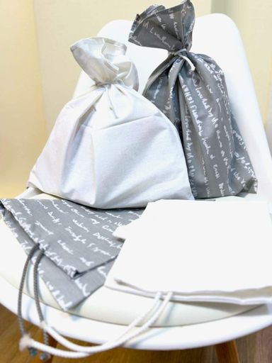 Набор эко текстильных мешечков для хранения Ecotton 43х32 см 4 шт. из хлопка на завязке серый белый (1093993)