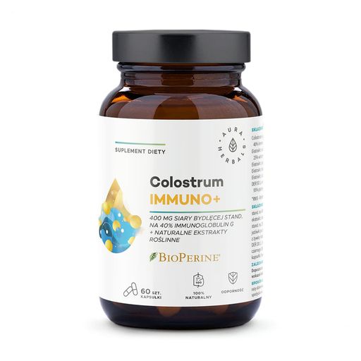 Молозиво и биоперин Aura Herbals Colostrum Immuno + BioPerine, 60 капсул