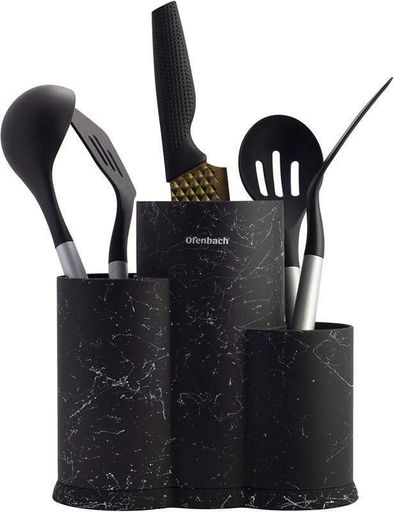 Подставка-колода  Black Marble для кухонных ножей и ножниц 23х12х22см тройная круглая Ofenbach accessories (1107853)