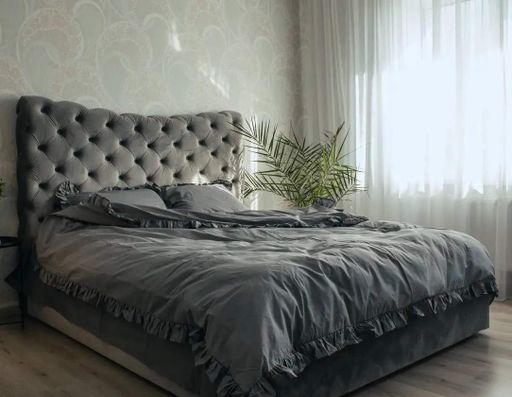 Постельное белье с рюшей двуспальный 175х210 Бязь Gold Luxe на молнии наволочки 70х70 серый (1111253)