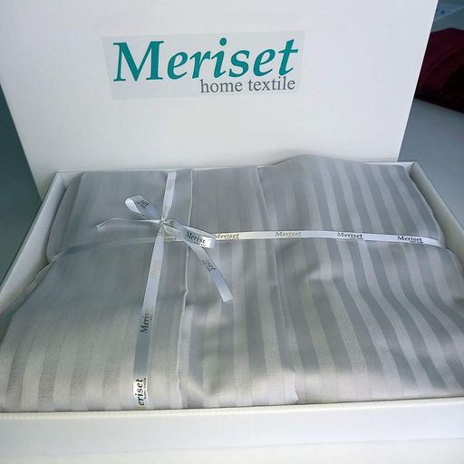 Комплект постільної білизни MERISET 81439179  Сімейний на резинці  Сатин страйп Сірий (1141578)