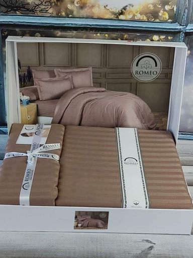Комплект постільної білизни Romeo  84428 Туреччина Євро  Атлас - смужка (1142683)