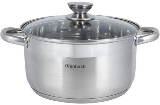 Кастрюля Casserole из нержавеющей стали 6л со стеклянной крышкой Ofenbach (1166457)