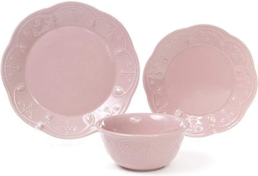 Набір 6 обідніх тарілок Leeds Ceramics Ø28.5см рожеві кам'яна кераміка Bona (1174111)