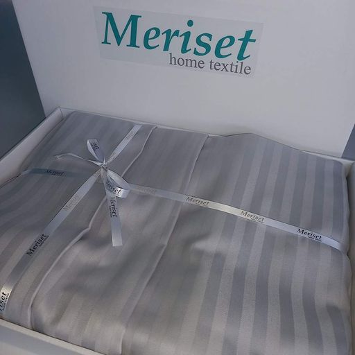 Комплект постільної білизни MERISET 81439181  Двоспальний на резинці  Сатин страйп Сірий (1178861)