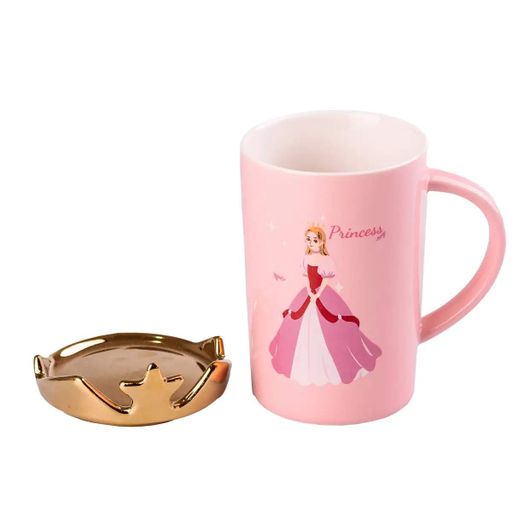 Чашка керамическая 400 мл Princess Happy Life с крышкой, розовый (1207875)
