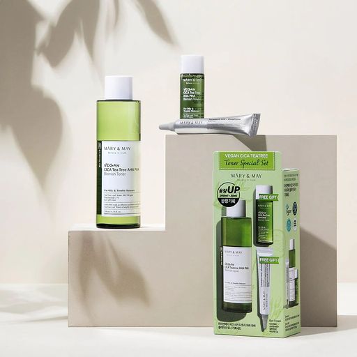 Набор для лица Mary & May Vegan Cica Tea Tree Toner Special Set (тонер, 200 мл + тонер, 30 мл + крем, 12 г)