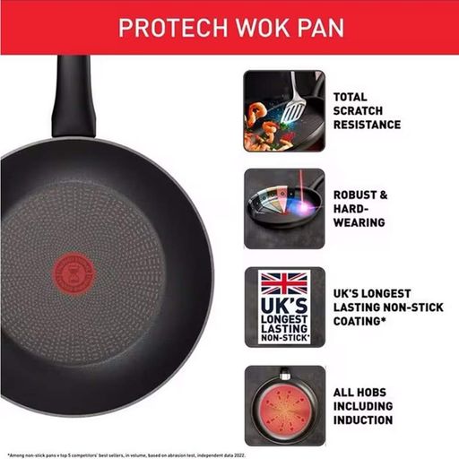 Большая сковорода-вок Tefal ProTech WOK 28 см (G3051902) с шестишаровым титановым антипригарным покрытием Titanium 6Х (1209723)