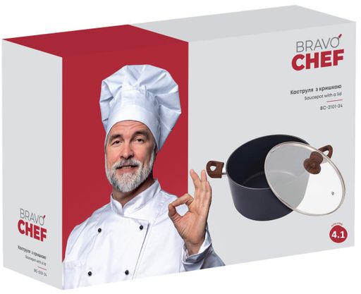 Каструля Bravo Chef класична 24 см (4.1 л) з кришкою (6859888) (1210822)