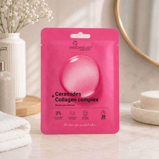 Тканевая маска для лица VIA BEAUTY Ceramides + Collagen Complex с керамидами и коллагеновым комплексом, 25 г