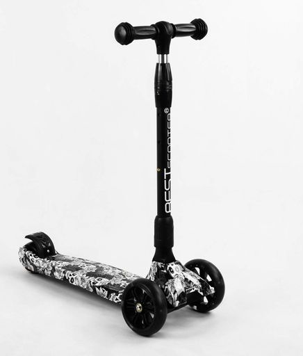 Самокат триколісний Best Scooter MAXI складаний колеса PU зі світлом Skulls and flowers 60 кг Різнокольоровий (105402) (1218341)