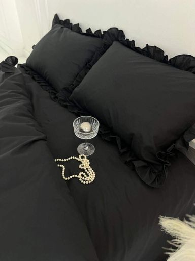 Підковдра з рюшами полуторна 150х210 Бязь Gold Luxe на замку блискавці чорний (1219918)