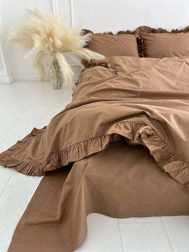 Пододеяльник с рюшами двуспальный 175х210 Бязь Gold Luxe на молнии кофе с молоком (1219921)