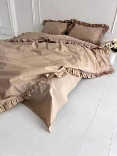 Пододеяльник с рюшами двуспальный 175х210 Бязь Gold Luxe на молнии капучино (1219922)