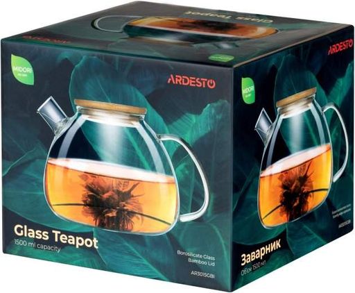 Заварочный чайник 1.5 л боросиликатное стекло с бамбуковой крышкой Ardesto AR3015GBI (1223534)