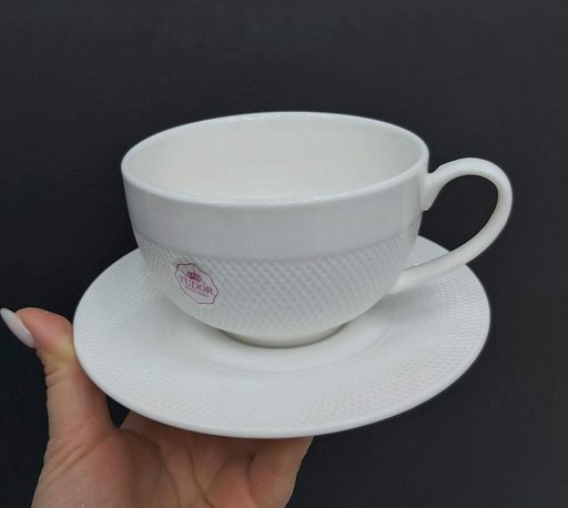 Чашка чайна з блюдцем Interos Tudor TU2755 Сітка фарфорова 350 мл (1223728)