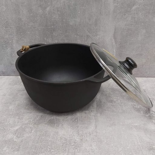 Кастрюля чугунная (казан) 6,0 л со стеклянной крышкой и литыми ручками T404C3 (1224189)
