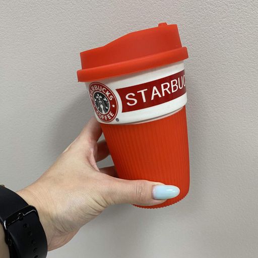 Стакан керамический с силиконовой крышкой 360 мл Starbucks 9702 красный с белым (1225645)