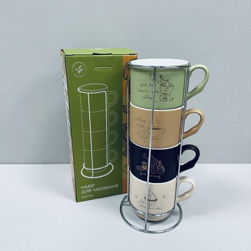 Набор чашек фарфоровых на металлической подставке 4 шт 340 мл Limited Edititon Morning Coffee B248-E0963 (1226113)