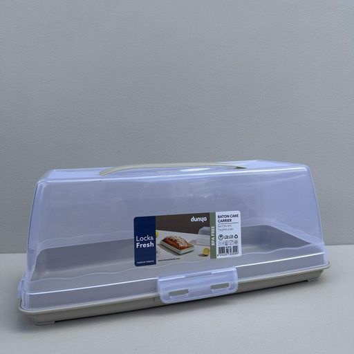 Тортовница пластиковая прямоугольная 37х17,5х13,5 см Dunya Plastik 30309 бежевая (1226301)