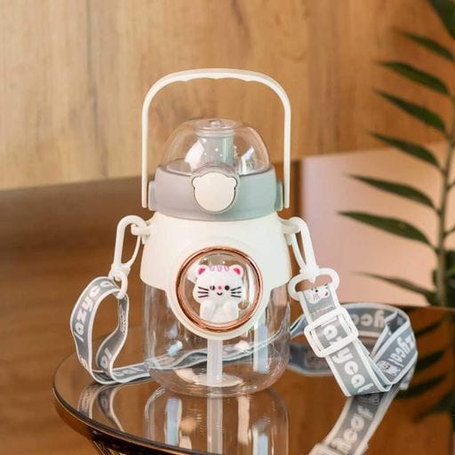 Пляшка для води дитяча 820 мл з ручкою та ремінцем Happy Life сірий (1227778)