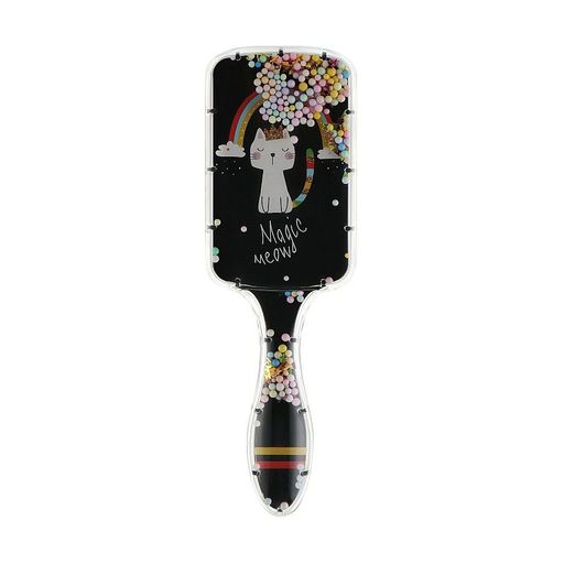 Детская щетка для волос Cosmo Shop Magic Meow прямоугольная, 20*6. 5 см, черная с фиолетовыми зубчиками, 1 шт (CS399)