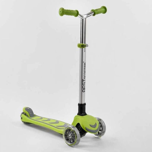 Самокат трехколесный Best Scooter складной алюминиевый руль 4 колеса PU со светом. Light green (102320) (1229450)